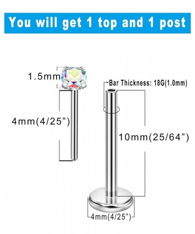 1.5mm-4mm Zircon Surgical Steel Cartilage Stud with 18g 5mm 6mm 8mm 10mm Press Fit Threadless Push Pop in Labret Post Lip For...