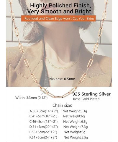 925 Sterling Silver Paperclip Chain Necklace for Women Jewelry, with Gold/Rose Gold Plated, W: 1.7mm/3.3mm, L: 14"/16"/18"/20...