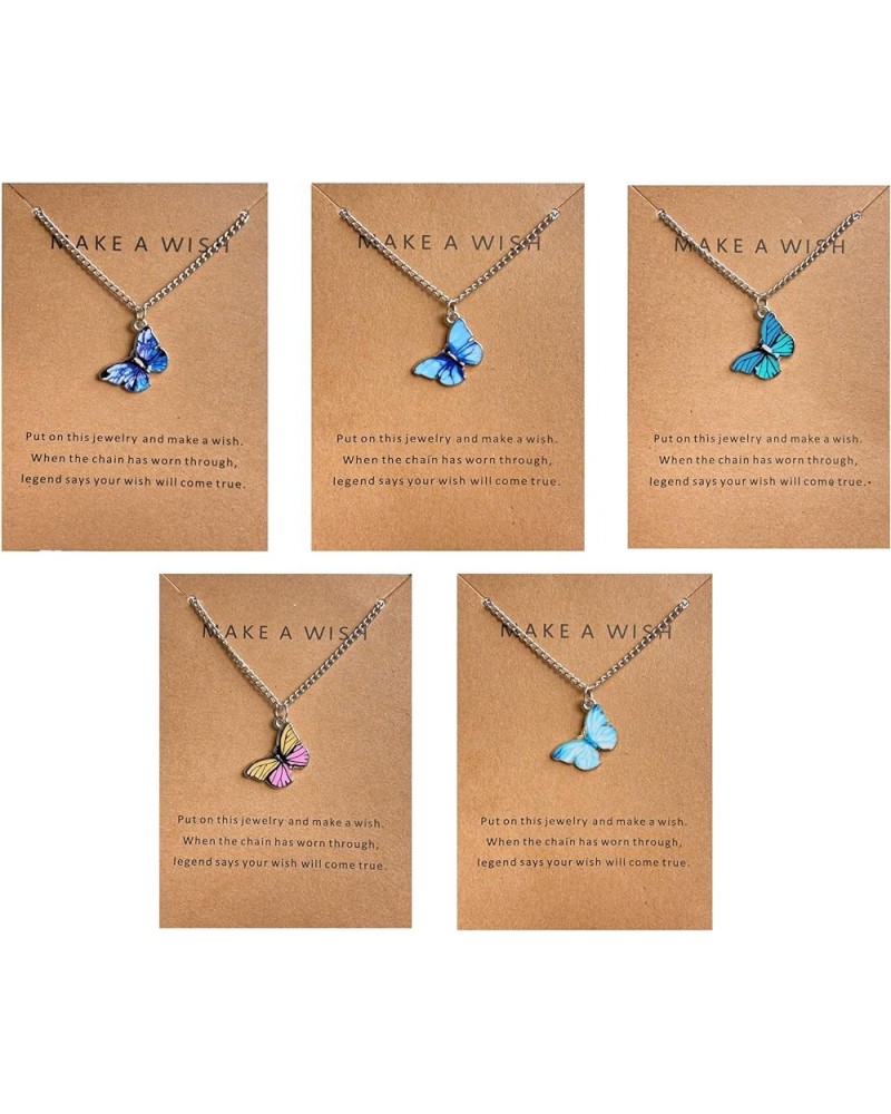 5-9Pcs Cute Butterfly Pendant Necklace Set for Women Teens Girls Acrylic Butterfly Necklace with Message Card Friendship BFF ...