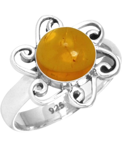 925 Sterling Silver Handmade Ring for Women 8 MM Round Gemstone Costume Silver Jewelry for Gift (99083_R) Amber $17.00 Rings