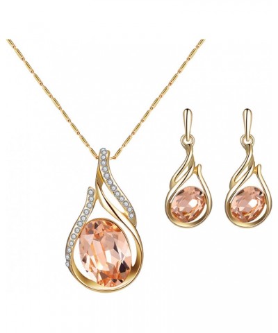 Gold Jewelry Sets for Women，Women Rhinestone Oval Faux Quartz Pendant Ear Stud Earrings Necklace Jewelry Set $5.30 Jewelry Sets