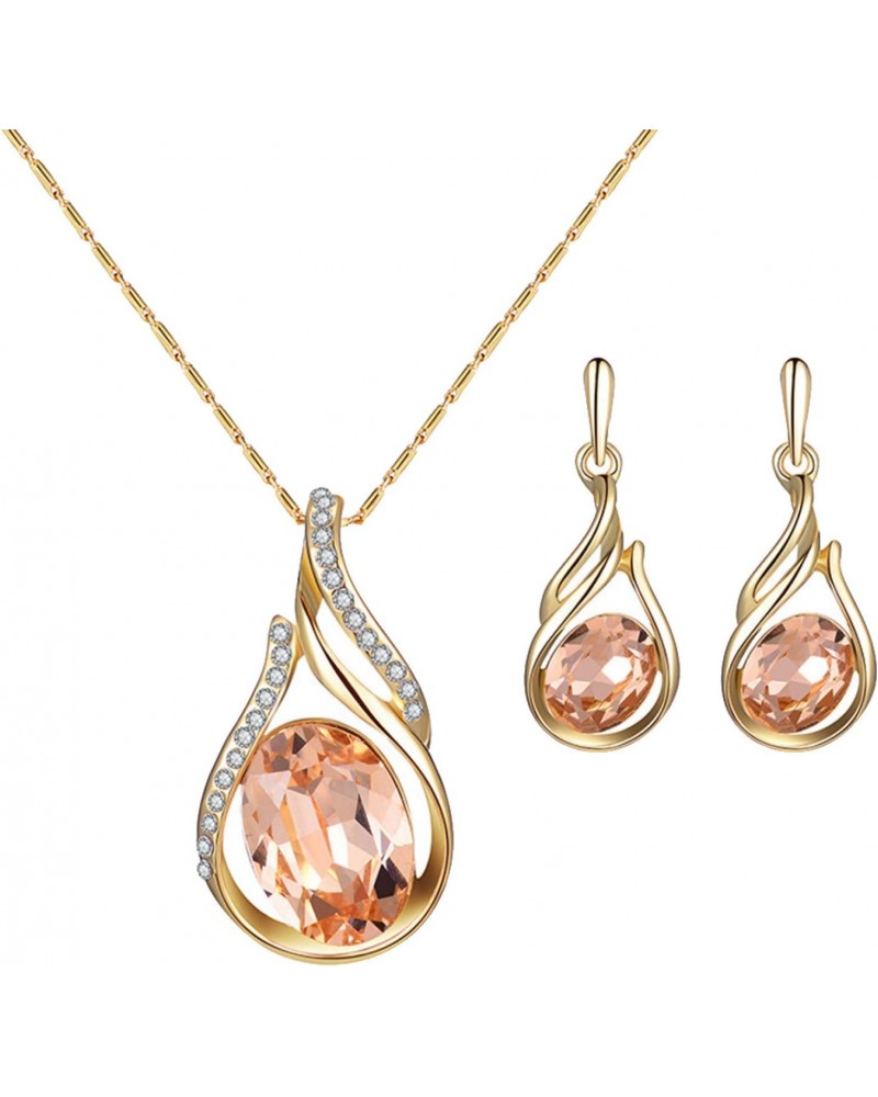 Gold Jewelry Sets for Women，Women Rhinestone Oval Faux Quartz Pendant Ear Stud Earrings Necklace Jewelry Set $5.30 Jewelry Sets