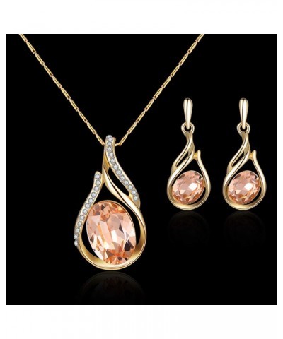 Gold Jewelry Sets for Women，Women Rhinestone Oval Faux Quartz Pendant Ear Stud Earrings Necklace Jewelry Set $5.30 Jewelry Sets