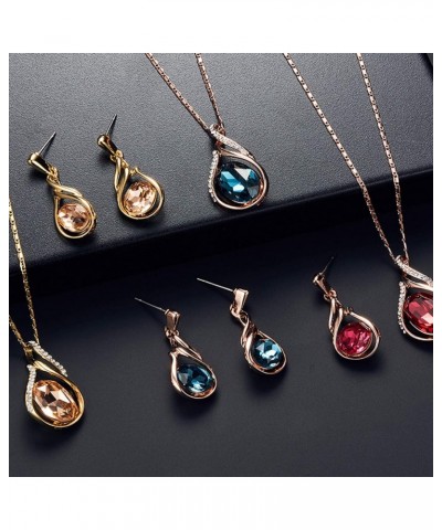 Gold Jewelry Sets for Women，Women Rhinestone Oval Faux Quartz Pendant Ear Stud Earrings Necklace Jewelry Set $5.30 Jewelry Sets