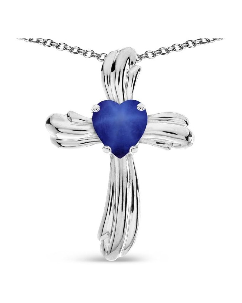 Solid 14k Gold Heart Shape 6mm Ribbed Cross Of Love Pendant Necklace Created Star Sapphire White Gold $120.24 Necklaces