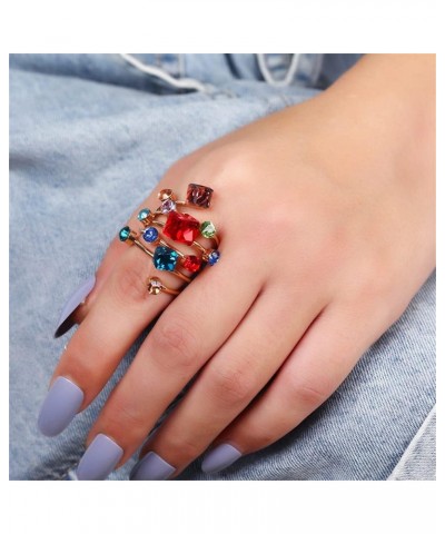 Layered Rhinestone Statement Ring for Women Girls Gold Plated Fashion Round Cube Crystal Adjustable Wide Wrap Finger Rings Sh...