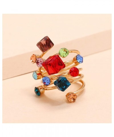 Layered Rhinestone Statement Ring for Women Girls Gold Plated Fashion Round Cube Crystal Adjustable Wide Wrap Finger Rings Sh...