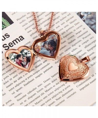 Personalized Picture Locket Necklace Heart Memorial Locket That Hold 2 Pictures Jewelry Gift for Women&Girls Rose Golden - Fl...