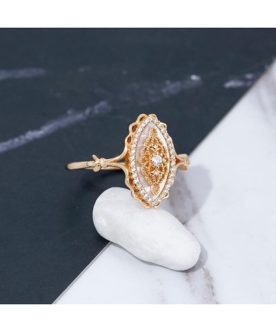 Vintage 925 Sterling Silver 14K Gold Plated Gemstone Zircon Natural White Shell Ring Retro and Delicate Engagement Ring $14.8...