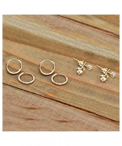 Sterling Silver 10mm Mini Endless Hoops and Tiny Round CZ Stud Earrings Sets, Choose an Option 2 Pr hoops - 2 Pr CZ Studs - Y...