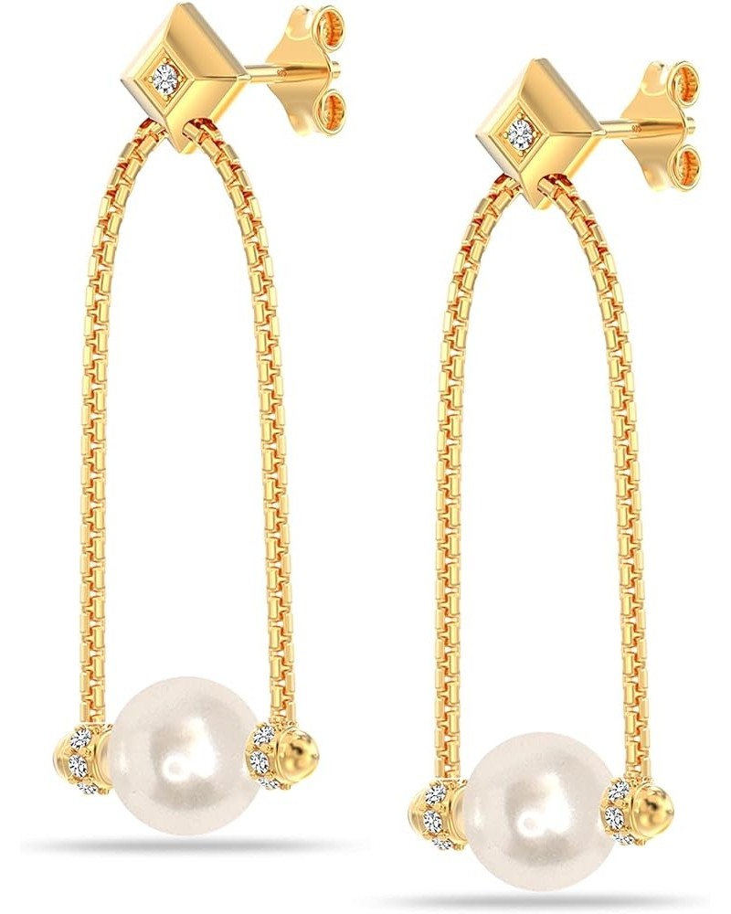 925 Sterling Silver Beaded Charm Pearl Drop Dangle long Earrings for Women Teens Gold-Plated CZ Pearl $14.00 Earrings