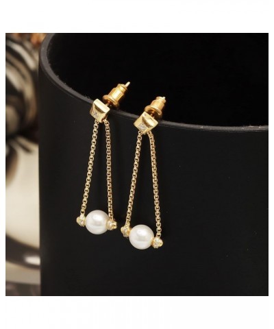 925 Sterling Silver Beaded Charm Pearl Drop Dangle long Earrings for Women Teens Gold-Plated CZ Pearl $14.00 Earrings