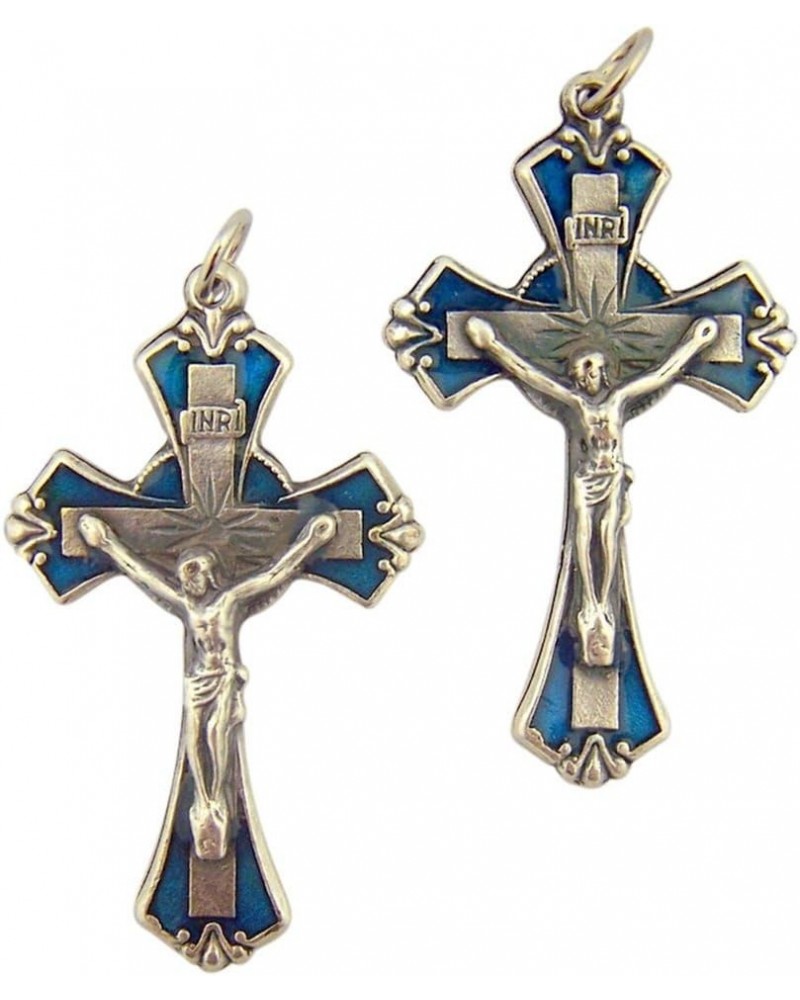 Lot of 2 Silver Tone Blue Enamel 1 7/8 Inch Crucifix Pendant … $6.56 Necklaces