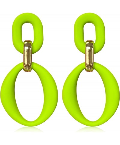 Neon Acrylic oval Earrings Fashion Acrylic Oval Link Hoop Statement Drop Earrings for Women girls Fluorescent Green $5.82 Ear...