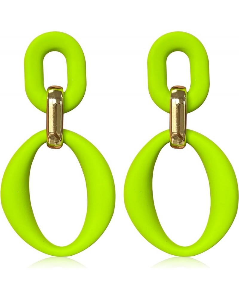 Neon Acrylic oval Earrings Fashion Acrylic Oval Link Hoop Statement Drop Earrings for Women girls Fluorescent Green $5.82 Ear...