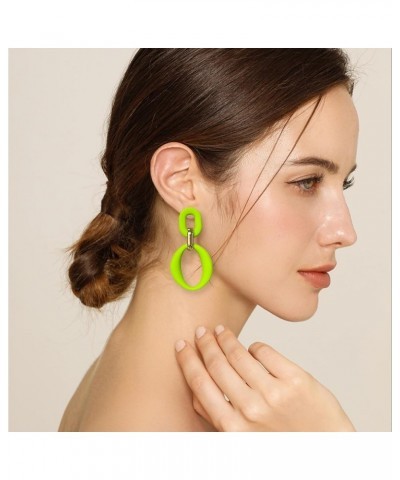 Neon Acrylic oval Earrings Fashion Acrylic Oval Link Hoop Statement Drop Earrings for Women girls Fluorescent Green $5.82 Ear...