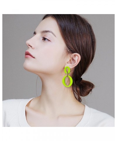 Neon Acrylic oval Earrings Fashion Acrylic Oval Link Hoop Statement Drop Earrings for Women girls Fluorescent Green $5.82 Ear...