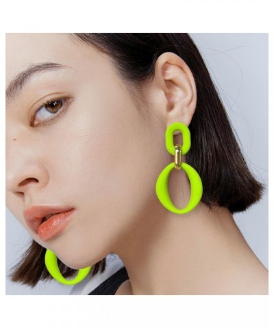 Neon Acrylic oval Earrings Fashion Acrylic Oval Link Hoop Statement Drop Earrings for Women girls Fluorescent Green $5.82 Ear...