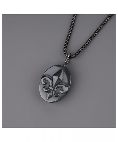 Stone Amulet Fleur De Lis Obsidian Pendant Necklace 20"(50cm) $15.68 Necklaces