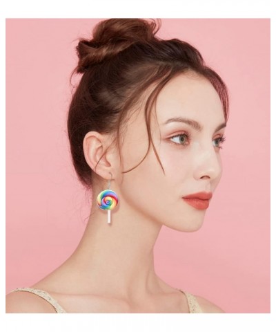 Cute Lollipop Colorful Rainbow Statement Lightweight Halloween Hook Dangle Drop Earrings for Women Teen Girls Little Sensitiv...