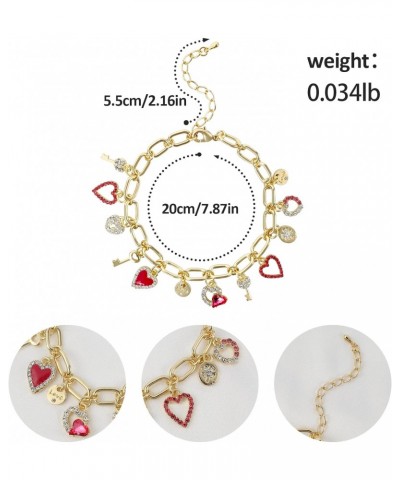 Cute Gold Heart Charm Link Bracelets for Women Teen Girls Gold Plated CZ Love Heart Lock Key Lucky Clover Charm Chain Bracele...