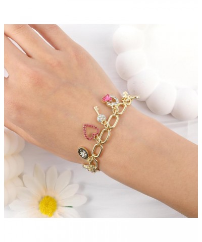 Cute Gold Heart Charm Link Bracelets for Women Teen Girls Gold Plated CZ Love Heart Lock Key Lucky Clover Charm Chain Bracele...