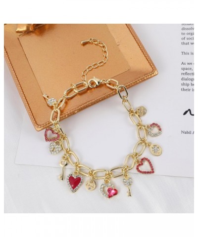 Cute Gold Heart Charm Link Bracelets for Women Teen Girls Gold Plated CZ Love Heart Lock Key Lucky Clover Charm Chain Bracele...