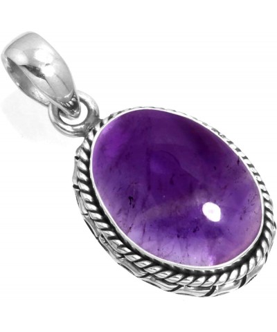 925 Sterling Silver Handmade Pendant for Women 12x16 Oval Gemstone Fashion Jewelry for Gift (99533_P) Amethyst $21.59 Pendants