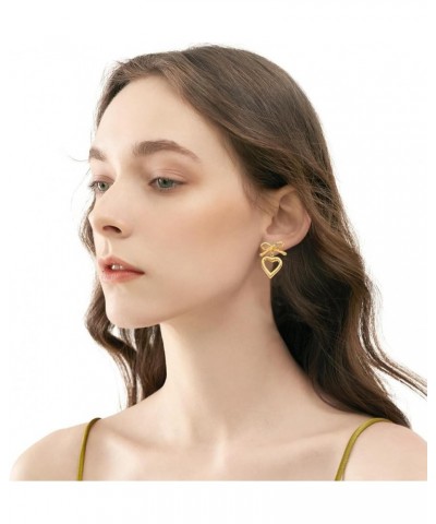 Bow Earrings Gold Bow Earrings for Women Ribbon Earrings Bow Jewelry Bow Heart $7.83 Earrings