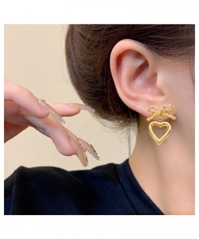 Bow Earrings Gold Bow Earrings for Women Ribbon Earrings Bow Jewelry Bow Heart $7.83 Earrings