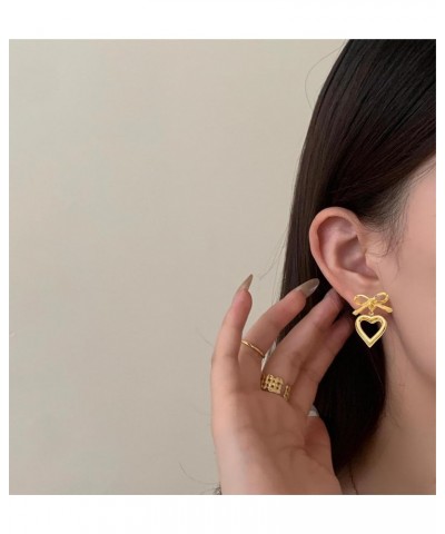 Bow Earrings Gold Bow Earrings for Women Ribbon Earrings Bow Jewelry Bow Heart $7.83 Earrings