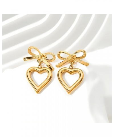 Bow Earrings Gold Bow Earrings for Women Ribbon Earrings Bow Jewelry Bow Heart $7.83 Earrings