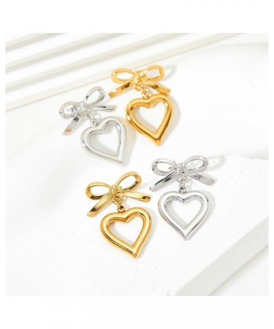 Bow Earrings Gold Bow Earrings for Women Ribbon Earrings Bow Jewelry Bow Heart $7.83 Earrings