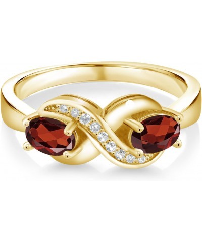 18K Yellow Gold Plated Silver Engagement Ring Oval Garnet and Moissanite (1.21 Cttw) $34.40 Rings