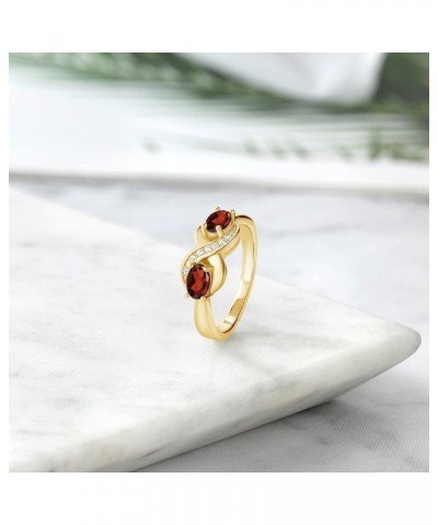 18K Yellow Gold Plated Silver Engagement Ring Oval Garnet and Moissanite (1.21 Cttw) $34.40 Rings