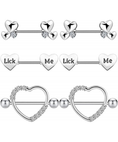 14G Heart Nipple Ring 316L Surgical Steel Letter Nipple Barbells Heart CZ Nipple Barbell Rings Body Piercing Jewelry for Wome...