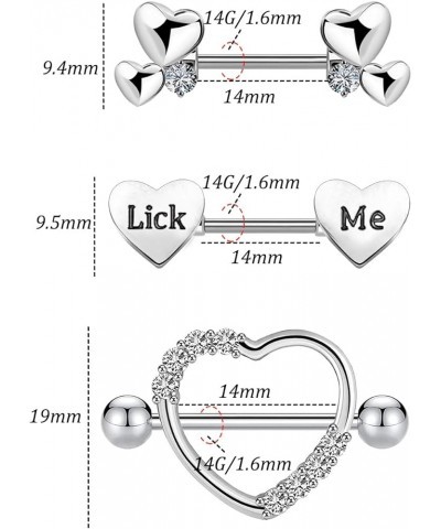 14G Heart Nipple Ring 316L Surgical Steel Letter Nipple Barbells Heart CZ Nipple Barbell Rings Body Piercing Jewelry for Wome...