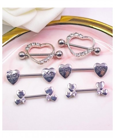 14G Heart Nipple Ring 316L Surgical Steel Letter Nipple Barbells Heart CZ Nipple Barbell Rings Body Piercing Jewelry for Wome...