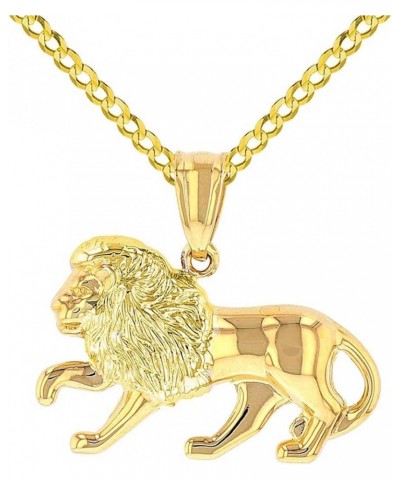 High Polish 14k Yellow Gold 3D Leo Zodiac Sign Charm Lion Animal Pendant With Cable, Curb or Figaro Chain Necklace 24.0 Inche...