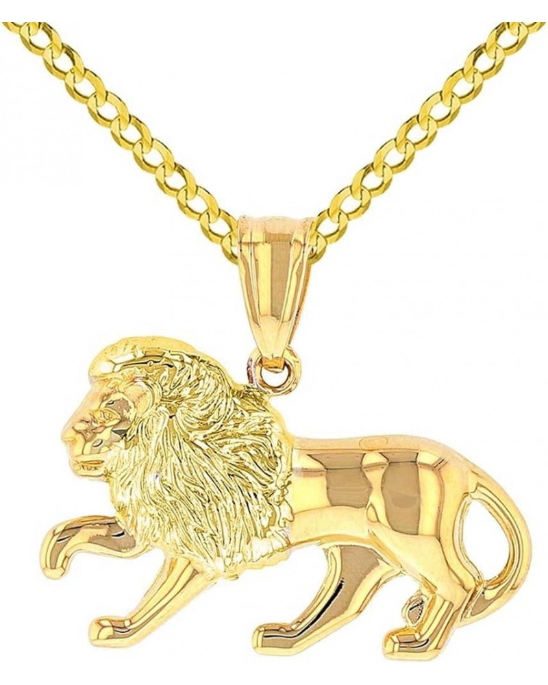 High Polish 14k Yellow Gold 3D Leo Zodiac Sign Charm Lion Animal Pendant With Cable, Curb or Figaro Chain Necklace 24.0 Inche...