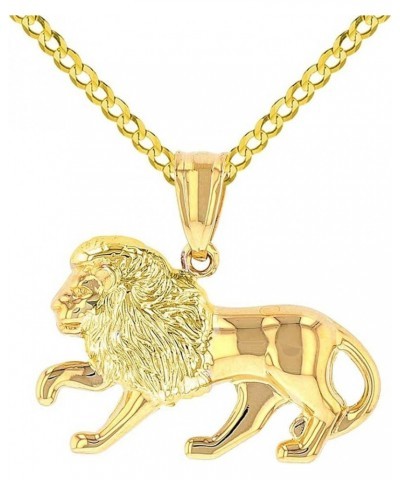 High Polish 14k Yellow Gold 3D Leo Zodiac Sign Charm Lion Animal Pendant With Cable, Curb or Figaro Chain Necklace 24.0 Inche...