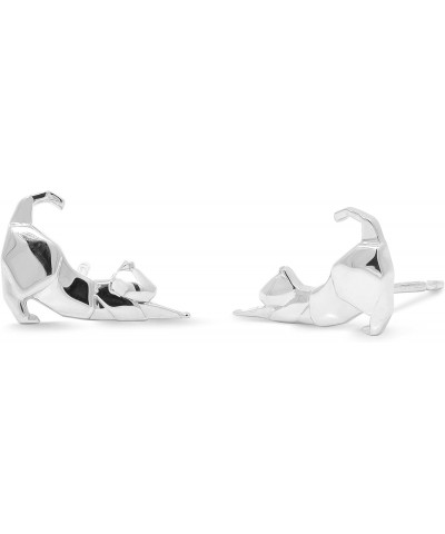 Jewelry Sterling Silver Origami Stretching Cat Stud Earrings $13.72 Earrings