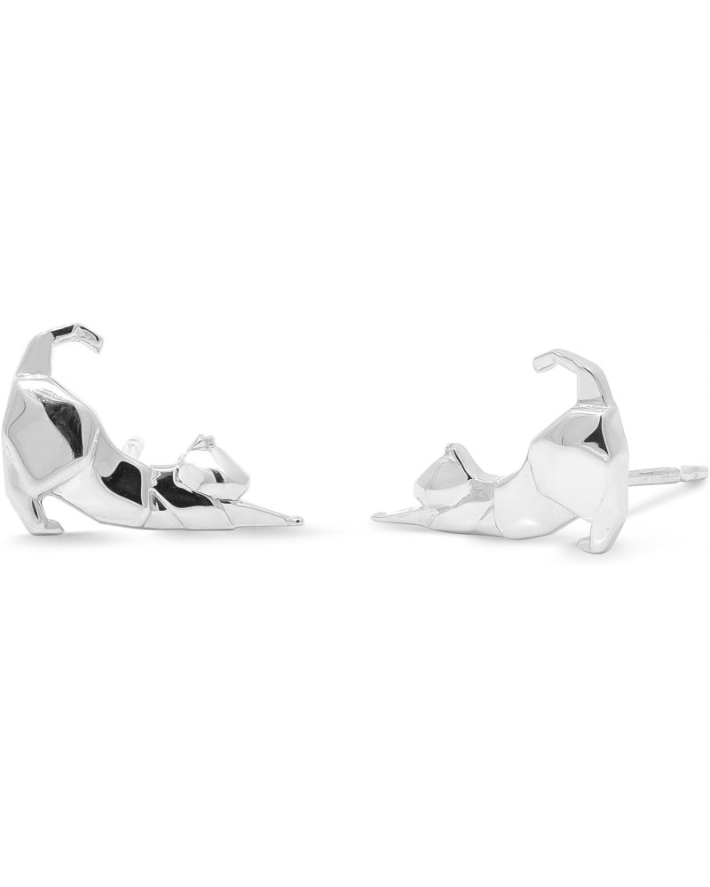 Jewelry Sterling Silver Origami Stretching Cat Stud Earrings $13.72 Earrings