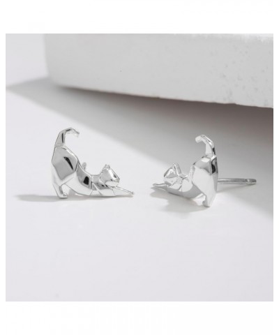 Jewelry Sterling Silver Origami Stretching Cat Stud Earrings $13.72 Earrings