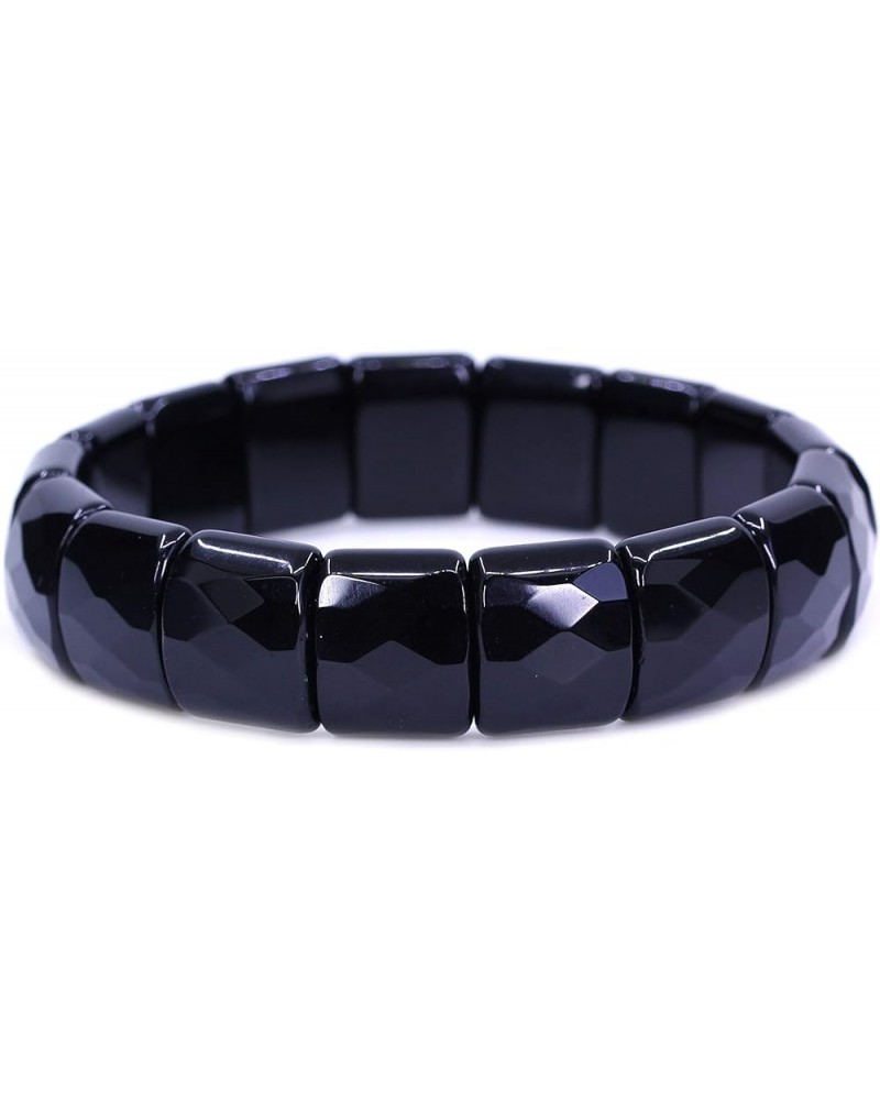 Genuine Semi Precious 15mm Square Grain Faceted Beaded Stretchable Rock Crystal Bangle 7.5 Inch Unisex Black Obsidian $12.18 ...