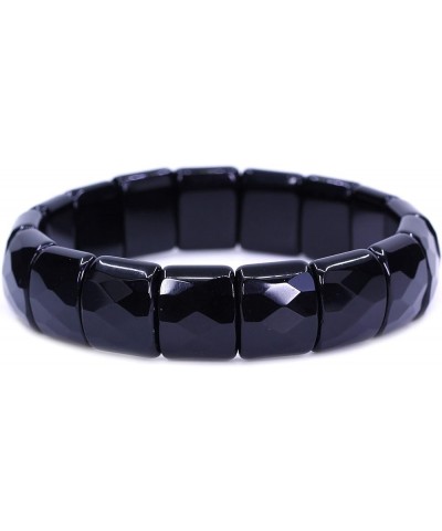 Genuine Semi Precious 15mm Square Grain Faceted Beaded Stretchable Rock Crystal Bangle 7.5 Inch Unisex Black Obsidian $12.18 ...