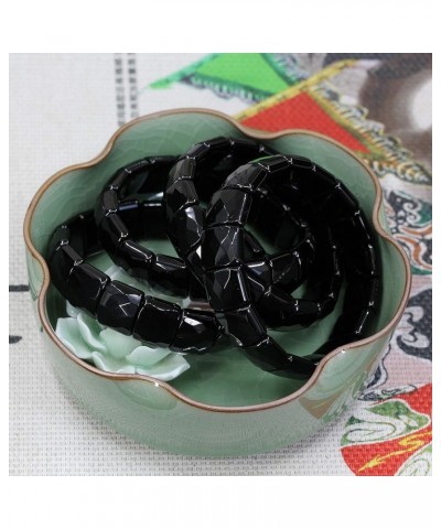 Genuine Semi Precious 15mm Square Grain Faceted Beaded Stretchable Rock Crystal Bangle 7.5 Inch Unisex Black Obsidian $12.18 ...