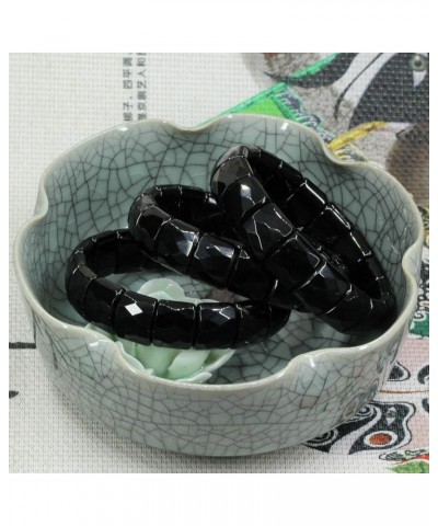 Genuine Semi Precious 15mm Square Grain Faceted Beaded Stretchable Rock Crystal Bangle 7.5 Inch Unisex Black Obsidian $12.18 ...