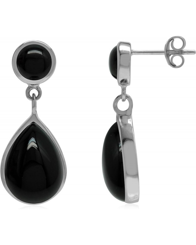 Pear Shape Cabochon 925 Sterling Silver Dangle Drop Post Earrings Jewelry for Women natural black onyx $18.27 Earrings