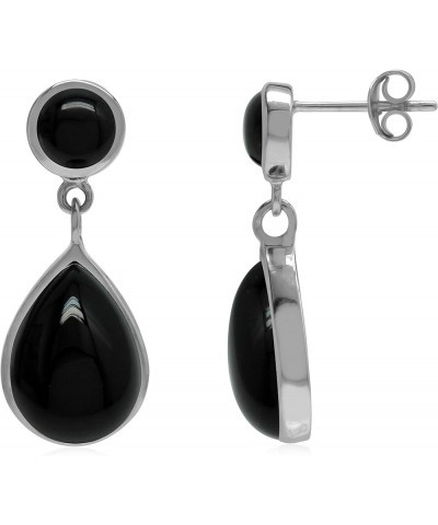 Pear Shape Cabochon 925 Sterling Silver Dangle Drop Post Earrings Jewelry for Women natural black onyx $18.27 Earrings